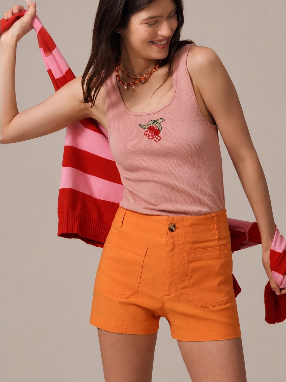 Maeve Anthropologie The Colette Orange Linen Blend High Rise Shorts Size 30